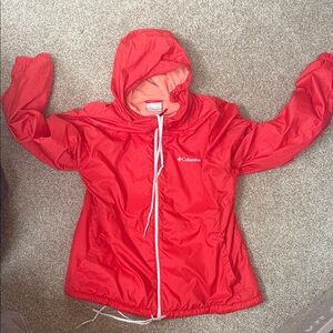 Columbia Women’s Bright Red Hooded Rain Jacket Size L